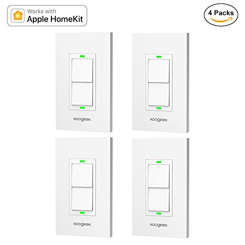 Koogeek Smart WiFi Light Switch Single Pole only, for Apple HomeKit with Siri Remote Light Control Switch on 2.4Ghz Network No Hub Required (4 Packs)