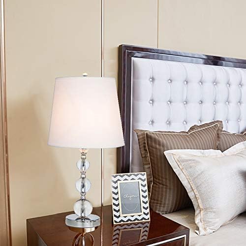 Chrome Crystal Lamp Stacked Ball Bedside Table Lamp For Bedroom Living Room White Fabric Lamp Shade Amazon Co Uk Lighting