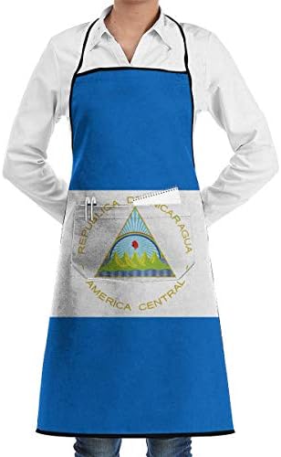 Fond dream Flag of Nicaragua Adjustable Cooking Kitchen Bib Apron with Pockets for Women Men Chef20.47 X 28.34 inch