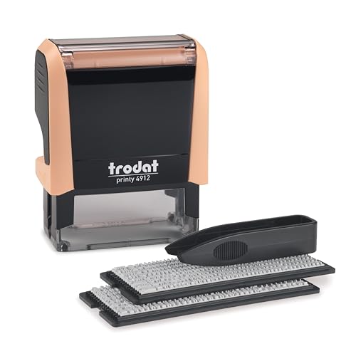 Trodat Printy 4912 Stamp Set in Pastel Cream to Set Yourself – 4 Lines of Text, Imprint 47 x 18 mm, German, Includes Tweezers, Ink Pad Black & Letter and Number Set in Two Sizes