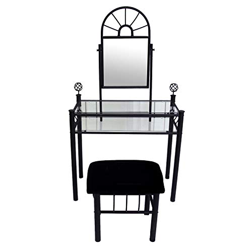Home Source Industries 200-6032 Vanity with Upholstered Bench, Black - Thumbnail 2