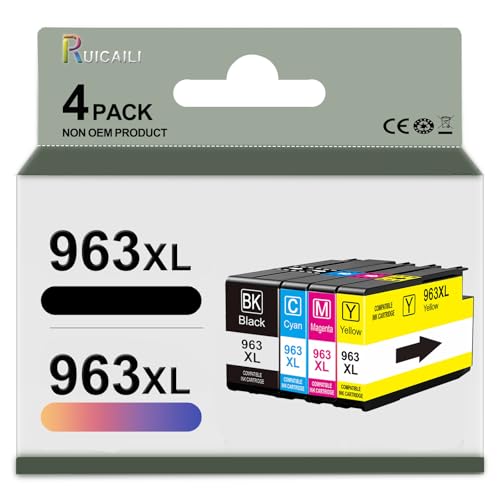 RUICAILI Compatible for HP 963XL 963 Ink Cartridges for OfficeJet Pro 9010 9012 9013 9014 9015 9016 9018 9019 9020 9022 9023 9025 9026 9027 9028 9029 Printer 4PACKS