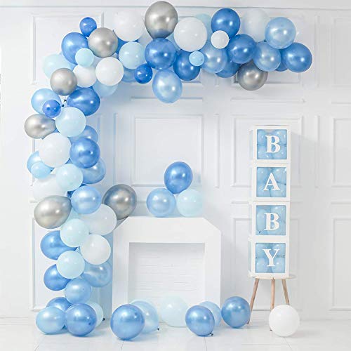 Balloon Garland Arch Kit, 110Pcs Baby Blue, Royal Blue, Sky Blue, Confetti and Silver Metallic Balloons for Birthday, Engagement, Wedding, Boy Baby Shower, Picnic or Any Party Decorations. - Thumbnail 5
