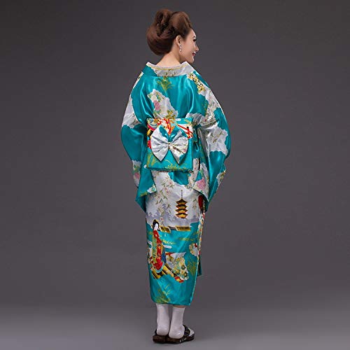 Japanese Kimono Yukata Kimono Women Long Sleeve V Neck Haori Traditional Kimonos with OBI,Red 2,One Size
