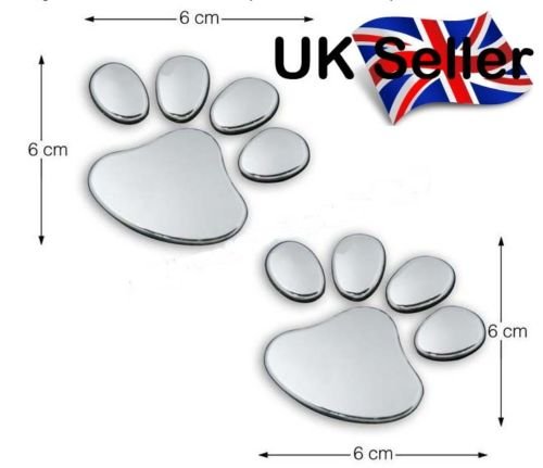 SKS Distribution® 1 Pair SILVER CUTE DOG/PUPPY 3D PAW PRINT Car Emblem Decal Badge Sticker Art