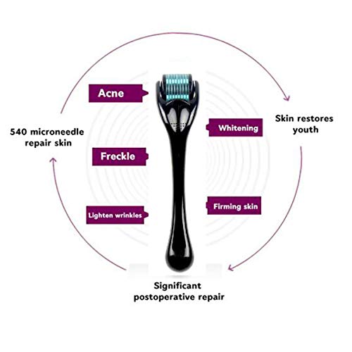 Derma Roller Kit for Face 0.25mm - Microneedle Roller Microdermabrasion Device Tool -Mini Skin Care 540 Titanium Micro Needles Roller System with Gift Box and Crystal Case (0.25mm, Black&Blue)