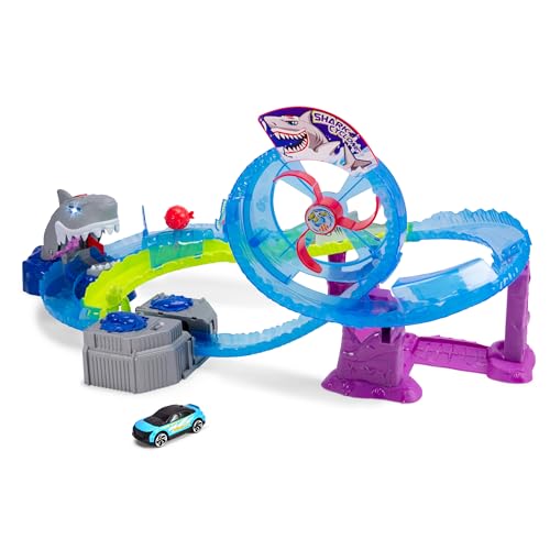 - pista da corsa per auto White Shark, con auto giocattolo in metallo, luci e suoni, +3 anni, (50 x 55 x 32 cm), 203338002