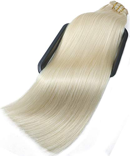 Aison 10 pcs 220g per package Clip in Human Hair Extensions 22 inch Platinum Blonde/lightest Blonde Thicken Double Weft 100% Remy Human Hair Super Real 9A grade Quality Silky Straight For Full Head