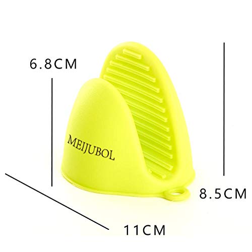 MEIJUBOL Silicone Oven Mitt Potholder Grip Heat Resistant Pinch Finger Protector Set of 2 Pairs (Green and Orange) for Kitchen Cooking Baking Protect Finger from Hot Plate Pot Dish and Bowl