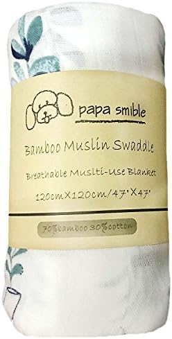 Papa Smible Muslin Swaddle Blankets Bamboo Cotton Baby Swaddle Wrap, 47”×47" Larg Wrap Swaddle, lemon, flower&amp;plant (plant)