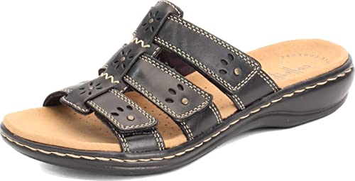 Clarks womens Leisa Spring Sandal, Black Leather, 9 Wide US