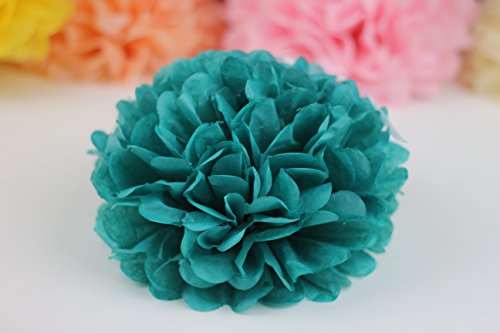 SUNBEAUTY Tissue Paper Pom Poms Paper Fans Honeycomb Balls Kit for Wedding Birthday Baby Shower Valentine Decoration 5 Pieces (Teal Blue)