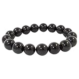 Akvode Men's 12mm Black Tiger Eye Stone Bracelet Energy Healing Stone Stretch Charms Yoga Bracelet(Black)