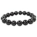 Mens 12mm Black Tiger's eye Bracelets Natural Lava Gemstone Stretch Charms Bracelets Energy Healing Gemstone Bracelet (Black)