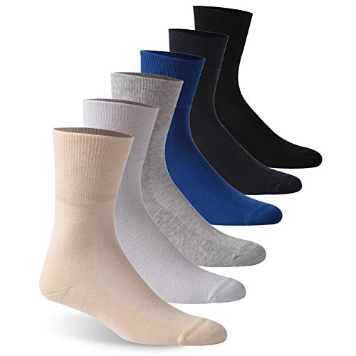 Facool 6 Pack Mens Womens Thin Non Binding Extra Wide Loose Top Cotton Diabetic Dress Socks Multi Color Medium
