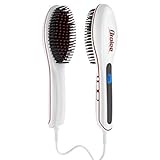 Droiee Hair Straightener Brush - Best Electric Ceramic Heating Straightening for Women - Anti Scald, Static, Detangling and Silky Straight [White with Red]
