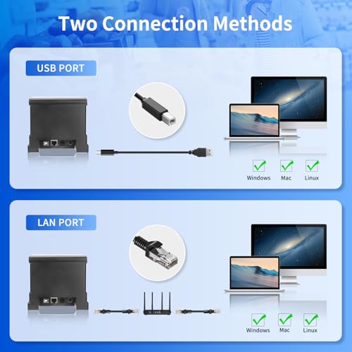 NetumScan 80mm 300mm/s POS Thermal Receipt Printer Thermal Receipt Printer with Automatic Cash Drawer, USB Ethernet Interface, Support Windows/Mac/Linux, Printer from