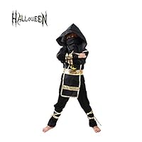 Echo Paths Fancy Ninja Assassin Child Boys Kids Cosplay Halloween Mask Costume Dress Up Party Black M(43"-47")