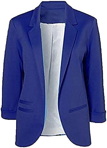 Obazidou Women's Cotton Rolled Up Sleeve No-Buckle Blazer Jacket Suits X-Large Blue
