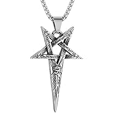 AOOMO Inverted Pentacle Necklace for Men Stainless Steel Retro Gothic Pentagram Wiccan Pagan Pendant Jewelry Gift