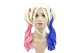 Adjustable Pink and Blue Ponytail Wig Long Curly Hair Halloween Costume Cosplay Wig