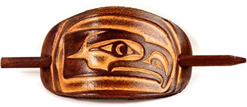 Marakesh Leather Handmade Seahawks Leather Hair Barrette - Large Brown/Natural