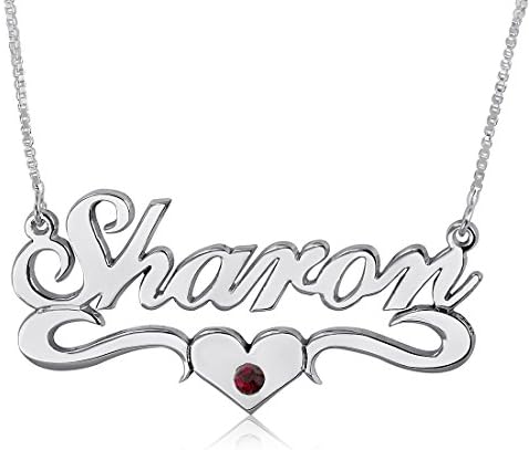 Luxury Thickness Sterling Silver Birthstone Heart Name Necklace โ Personalized Customized Any Name
