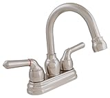 LDR 952 46405BN Exquisite Bathroom Faucet, Gooseneck Swing Spout, Dual Tulip Handle, With Pop-Up, Lifetime Plastic, Brushed Nickel