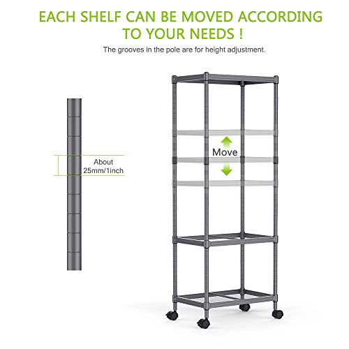 Cozzine 4-Tier Storage Shelves, Adjustable Storage Unit Heavy Duty Steel Tube Wire Mesh Shelving Unit with Wheels for Home/Office/Garage/Pantry Organizer (17.3''x11.8''x47.24'')