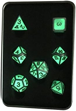 Truewon Metal Dice Set of 7 with Metal Case (Ridge Night Fluorescent Green Color)