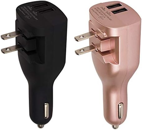 Car Charger, Elepower [2 Pack] 2-in-1 Dual USB Wall Charger Car Adapter with Foldable Plug for iPhone Xs MAX X 6 7 8 Plus, iPad 2018 Mini 2019 Pro Air, Galaxy S10 9 8 Plus/LG Google, Black&Rose Gold