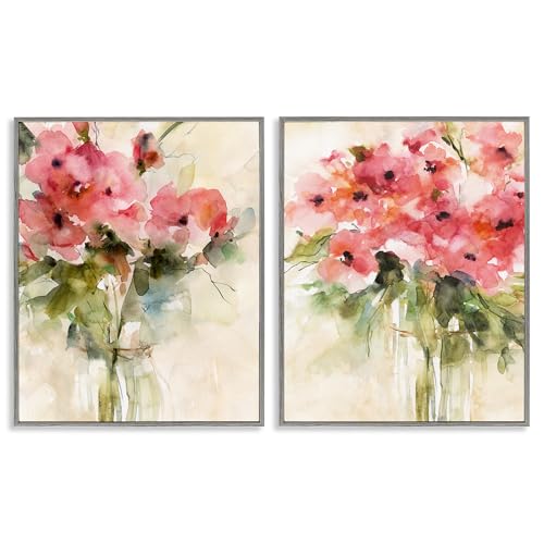 Stupell Industries Distorted Flowing Bouquets 2 Piece Gray Framed Giclee Art Se…