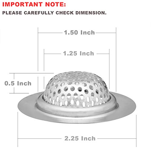 2 Pack - 2.25" Top / 1.25" Basket, Stainless Steel Bathroom Sink, Utility, Slop, Kitchen and Lavatory Sink Drain Strainer Hair Catcher. 1/16" Holes.