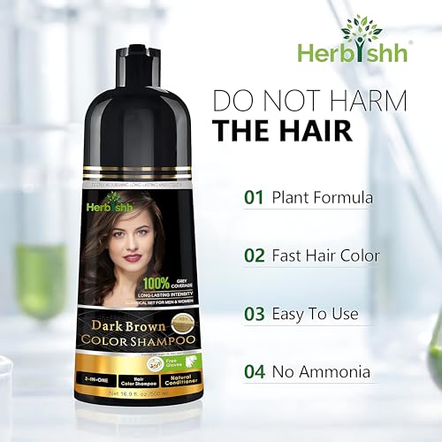 Herbishh Hair Color Shampoo For Gray Hair – Magic Hair Dye Shampoo – Colors Hair In Minutes–Long Lasting–500 Ml–3-In-1 Hair Color–Ammonia-Free | Herbishh (Dark Brown)