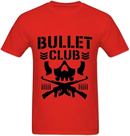 Amoyeah Men's Bullet Club (Black) Printed T Shirts Cotton Graphic Tees M Red
