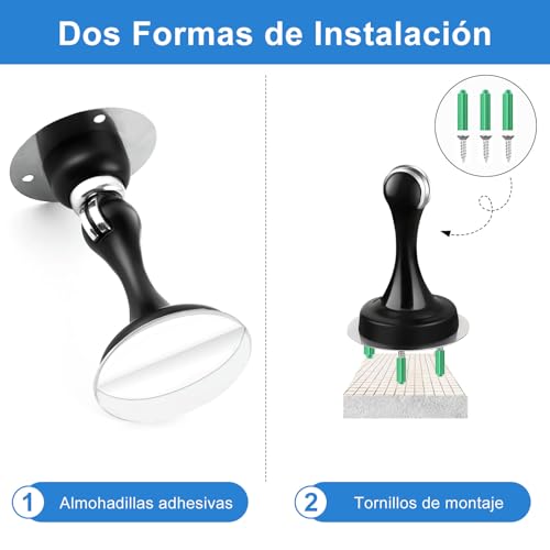 LSXD Tope de Puerta Magnético, 2 PCS Inoxidable Door Stopper, Imanes para Puertas con Cinta Adhesiva y Tornillos, Detenedor de Puerta Protector de Pared Contra Golpe para Dormitorio, Cocina, Negro