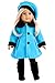 Parisian Stroll - 4 Piece Outfit - Blue Fleece Coat with Matching Beret, Black Leggings and Boots - Clothes Fits 18 Inch Doll (Doll Not Included)