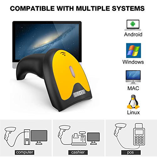 URCERI Barcode Scanner,Wireless Versatile 2-in-1 Barcode Reader 328 Feet Transmission Distance with USB Cordles Rechargeable Automatic 1D Handheld Bar Code Scanner for Retail Store, Supermarket etc.