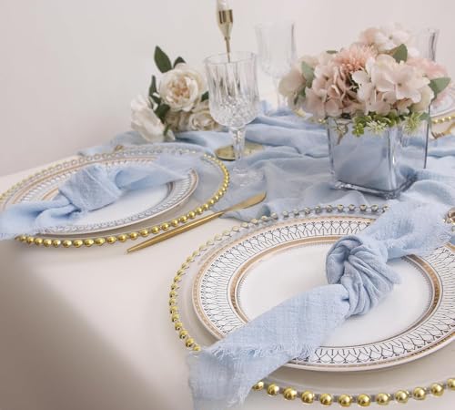12 Pieces Cloth Napkins with Fringe, Gauze Washable Fall Napkins for Wedding Decorative Dinner Parties Home Table Decorations (42 * 42cm, Light Blue)
