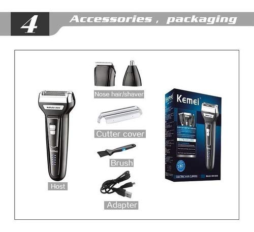 Barbeador Eletrico Kemei shaver 6558 Original 3 em1 - Maquina profissional de Barbear, sem fio, Recarregável.