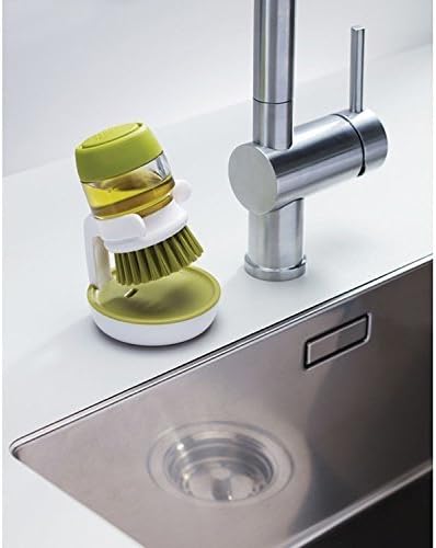 Cartshopper Cleaning Brush with Liquid Soap Dispenser Palm Brush with Storage Stand, for Kitchen Bathroom Tiles Dishwashing, Self Dispensing Home Cleaning Set Sink Sponge Holder (Plastic)