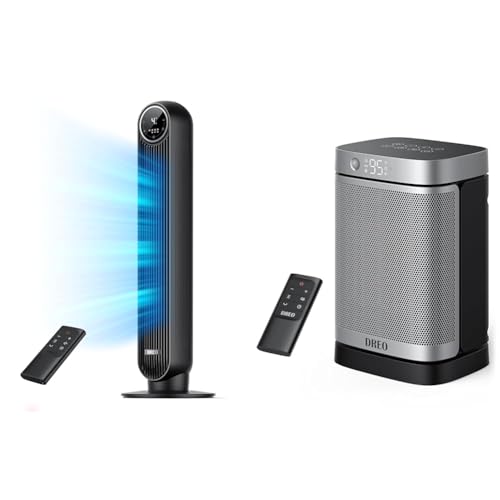 Dreo Tower Fan for Bedroom, 24ft/s Velocity Quiet Floor Fan, 90° Oscillating Fans for Indoors & Space Heater with Motion Sensor, 2022 Upgraded 1500W Electric Heater with 70° Oscillating