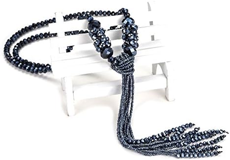 LOVFASHION Knotted Bohemian Beaded Necklace Y Shaped Tassel Pendant Sweater Chain Long Necklace Clothing Accessories Jewelry 7 Colors