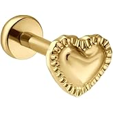 Cords Club Pillow Heart Flat Back Stud – ASTM-F136 Implant Grade Titanium - Push Pin Design for Sensitive Ears – Available in 18K PVD Gold Plated & Titanium Silver (Single Earring)