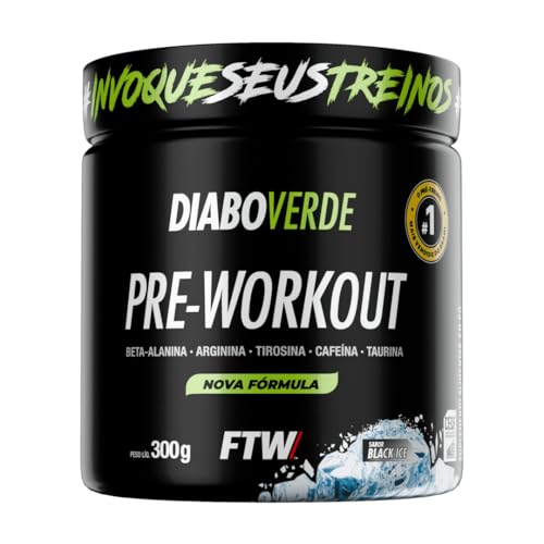 FTW Pré-Treino Diabo Verde em Pó com Cafeína, Aminoácidos Beta‑Alanina e Arginina para Treinos e Atividades Físicas - Pote 300 g (Sabor: Black Ice)