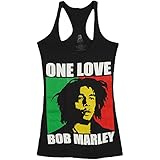Bob Marley One Love Rasta Colors Ladies Racerback Tank - Black (Large)
