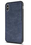 Salawat Compatible iPhone Xs Max Case, Slim PU Leather Vintage Shockproof Phone Case Cover Lightweight Premium Soft TPU Bumper Hard PC Protective Case for iPhone Xs Max 6.5inch 2018 (Blue)