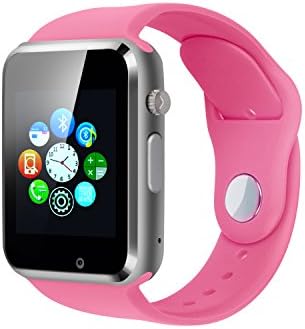 Yongkaida Smart Watch Bluetooth Smart Watch with Touch Screen SIM Card and TF Card Camera Support Pedometer for Android IOS Compatible with Smartphones Pink