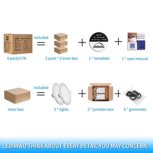 Ledimwo 6 inch 12W 4000K 1100lm NoFlicker NoBuzz Dimmable Led Ceiling