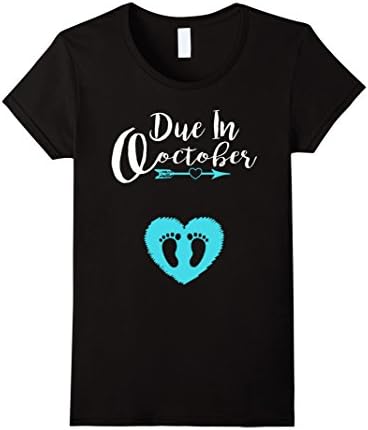 Women's Due In October Cute Baby Boy Maternity Announcement Shirt XL Black
